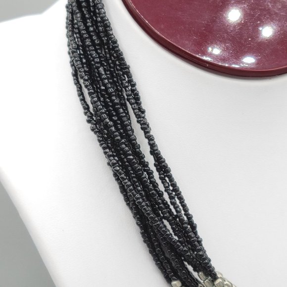 Premier Designs Multi Strand Beaded Necklace Black Silver Seed Beads 18 in - Picture 5 of 8